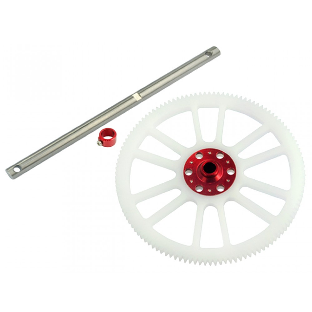 CNC Delrin Main Gear w/ Titanium Shaft (RED) - BLADE 200 SRX/ 200 S