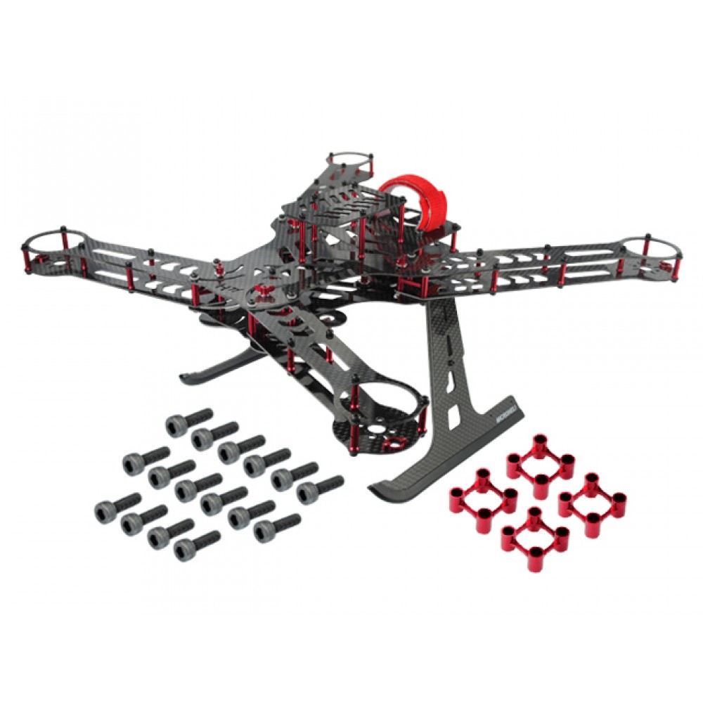 CNC Aluminum/Carbon Fiber Quadcopter Frame Kit (RED) - BLADE 350 QX