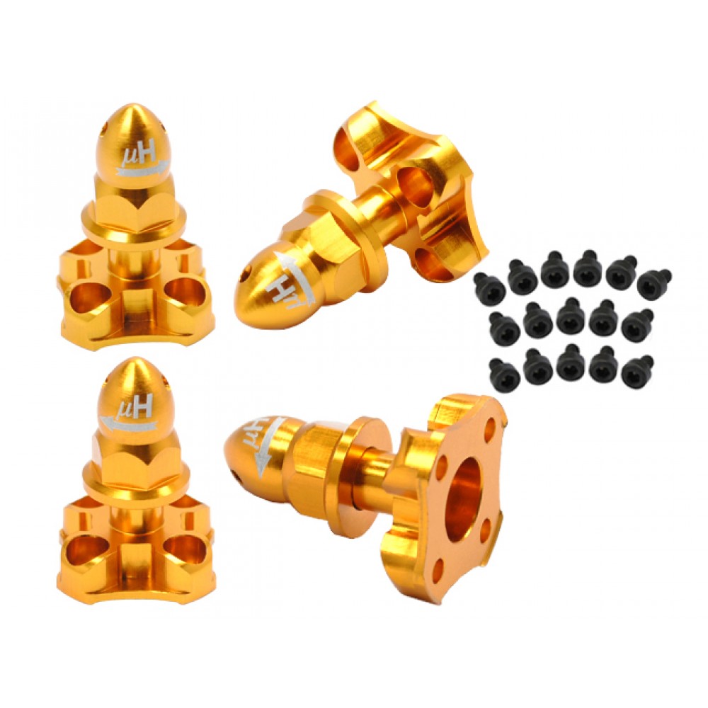 Precision CNC AL Prop Adapter w/ Nut Cap set (GOLD) - BLADE 350 QX