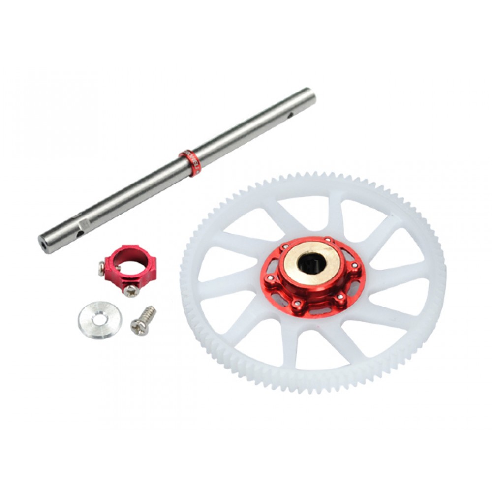 Titanium Main Shaft/CNC Delrin Main Gear w/ Auto-Rotation Hub set (RED) - BLADE 130 S