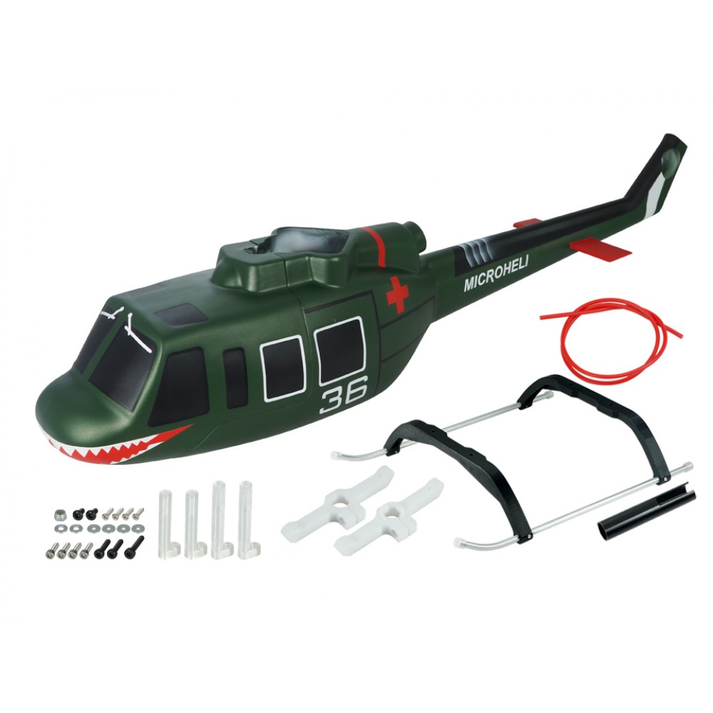 Airbrush Fiberglass Bell UH-1 Huey 174th Shark Scale w/ Landing Gear - BLADE 230S / V2 / Smart