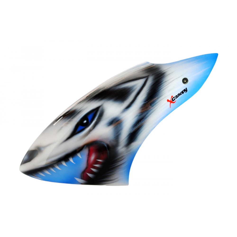 XCanopy Airbrush Fiberglass Snow Wolf Canopy - TREX 450 PLUS